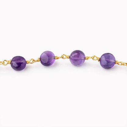 7mm Amethyst Plain Coin Beads on Vermeil Chain