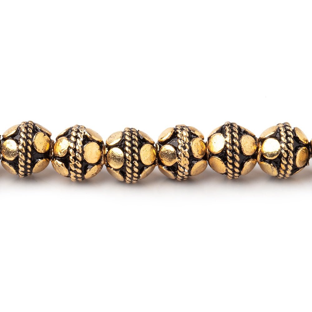 7mm Antiqued 22kt Plated Copper Bali Design Round 8 inch 33 beads