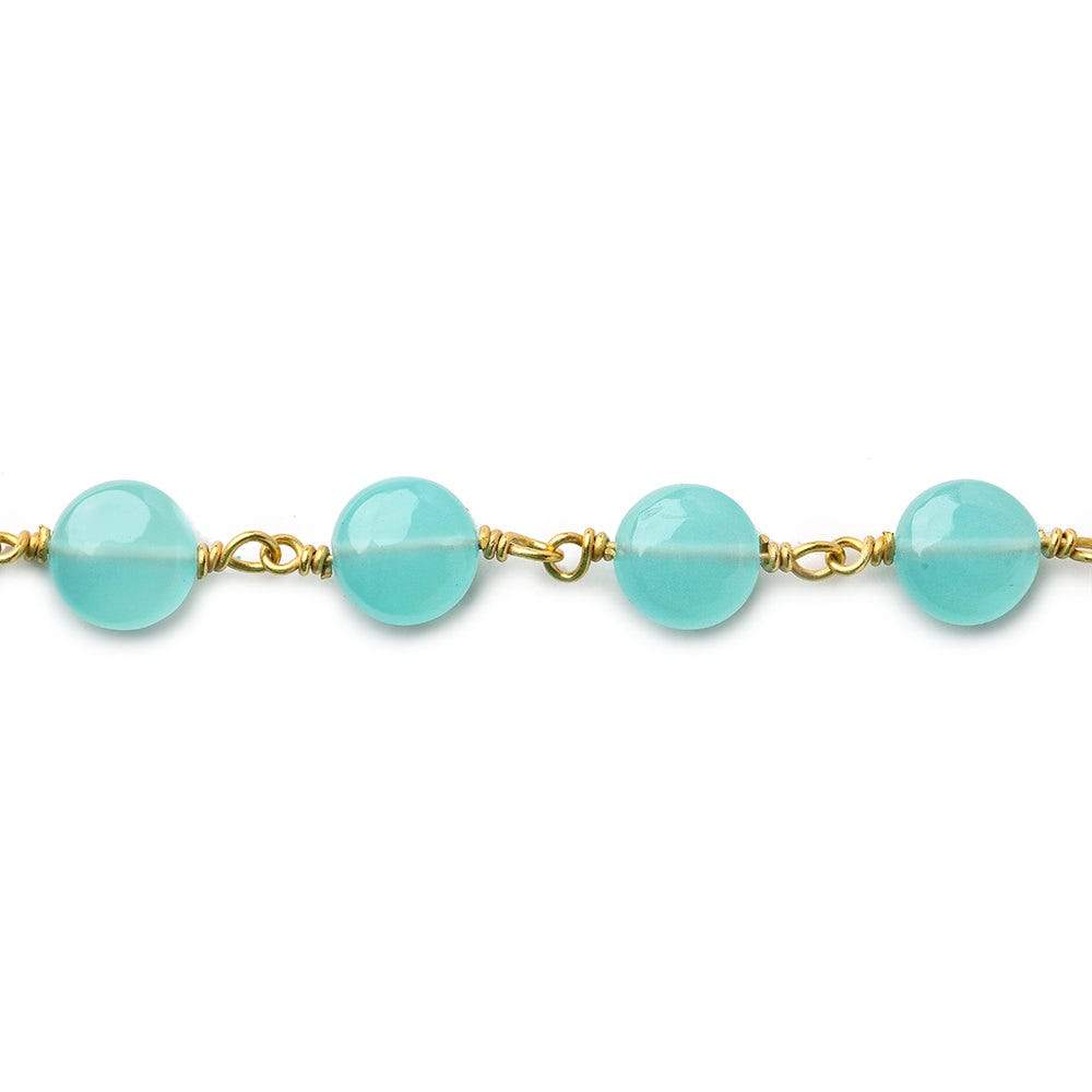 7mm Aqua Blue Chalcedony plain coin Vermeil Chain by the foot