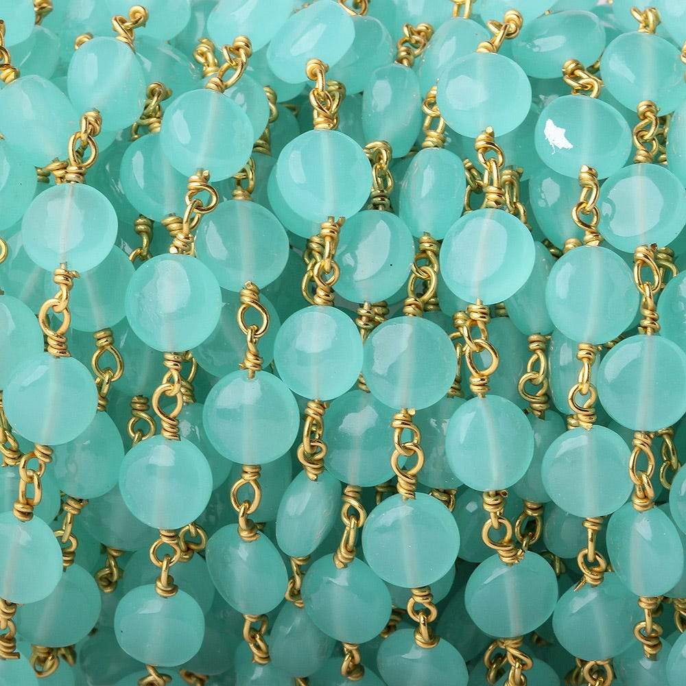 7mm Aqua Blue Chalcedony plain coin Vermeil Chain by the foot