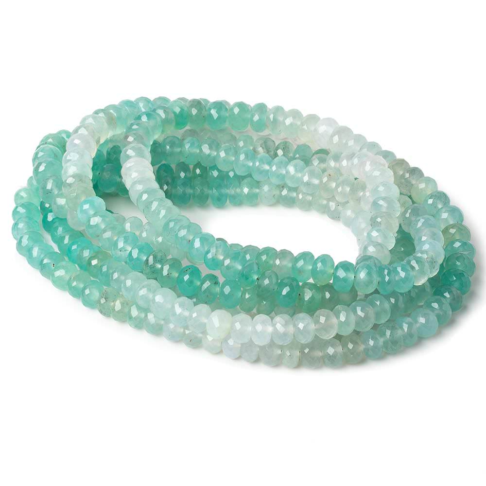 7mm Aqua Green Chalcedony faceted rondelles 18 inches 100 beads AAA