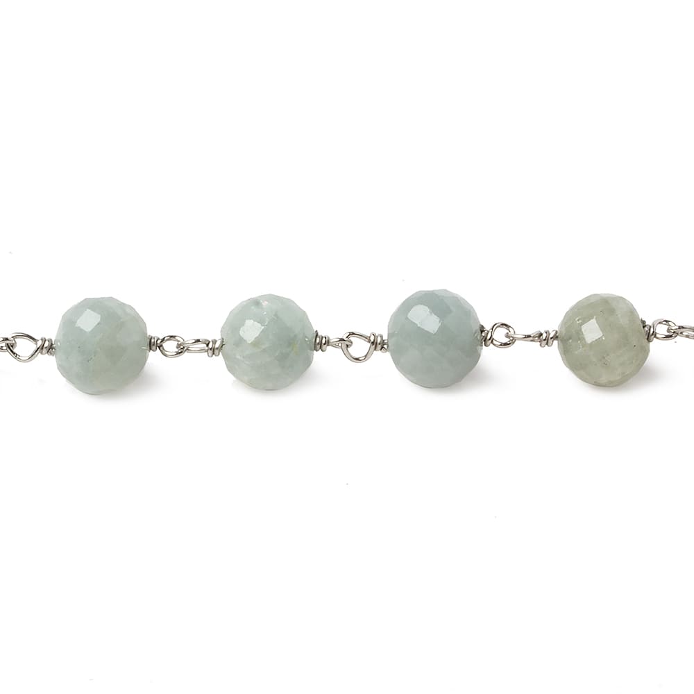 7mm Aquamarine faceted round .925 Silver Chain by the foot 27 pieces
