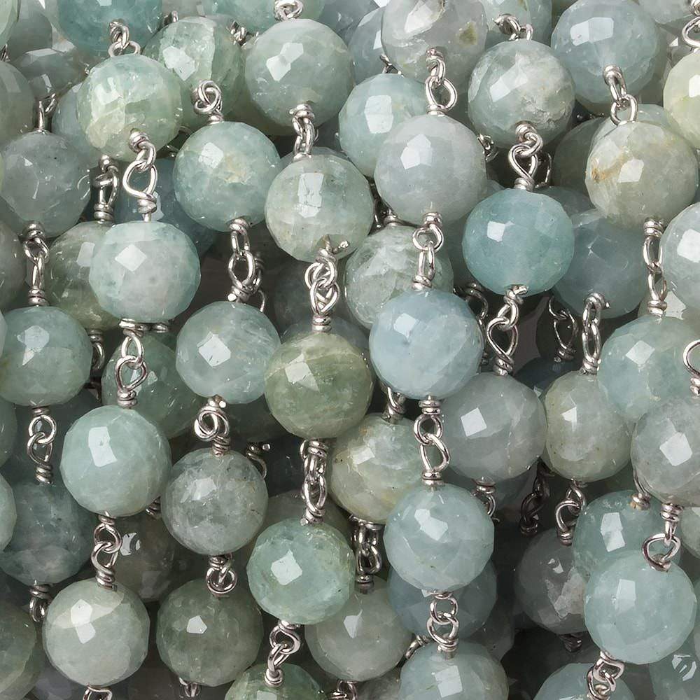 7mm Aquamarine faceted round .925 Silver Chain by the foot 27 pieces