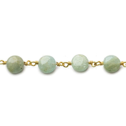 7mm Aquamarine plain coin Vermeil Chain by the foot