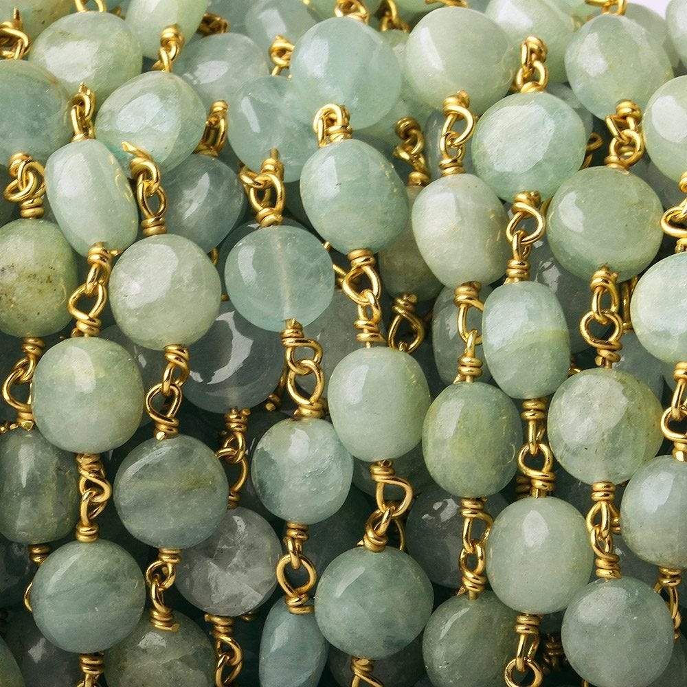 7mm Aquamarine plain coin Vermeil Chain by the foot