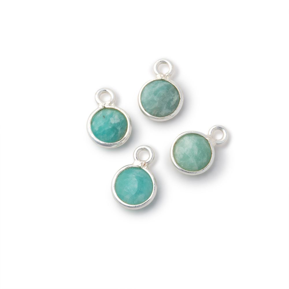 7mm Bezel Set Amazonite Faceted Coin Set of 4 Pendants