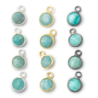 7mm Bezel Set Amazonite Faceted Coin Set of 4 Pendants