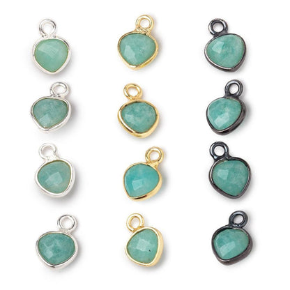 7mm Bezel Set Amazonite Faceted Heart Set of 4 Pendants
