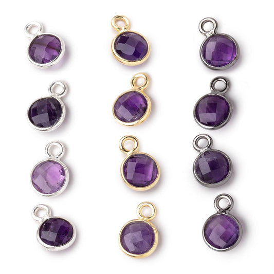 7mm Bezel Set Amethyst Faceted Coin Set of 4 Pendants