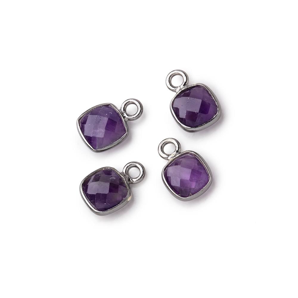 7mm Bezel Set Amethyst Faceted Cushion Set of 4 Pendants