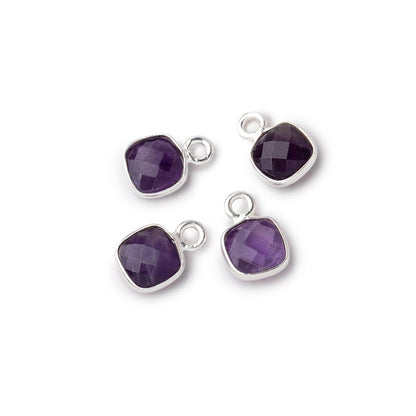 7mm Bezel Set Amethyst Faceted Cushion Set of 4 Pendants