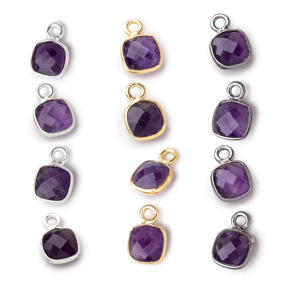 7mm Bezel Set Amethyst Faceted Cushion Set of 4 Pendants