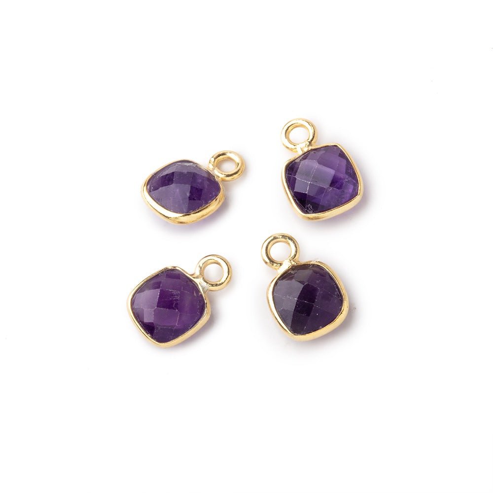 7mm Bezel Set Amethyst Faceted Cushion Set of 4 Pendants