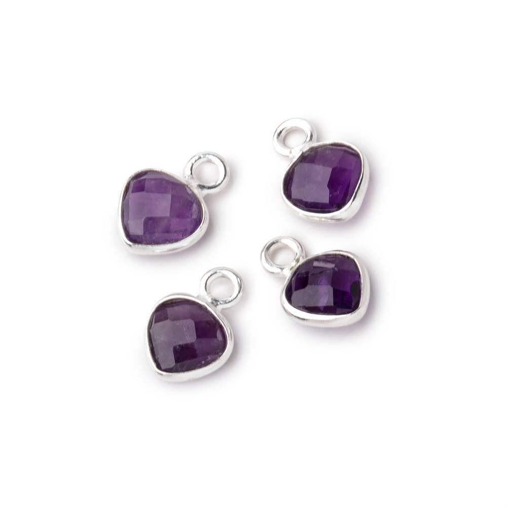 7mm Bezel Set Amethyst Faceted Heart Set of 4 Pendants