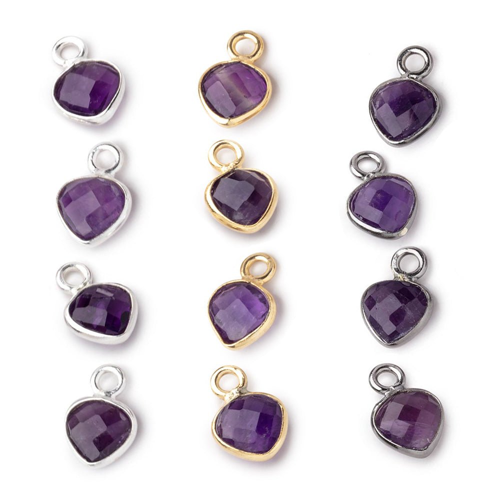7mm Bezel Set Amethyst Faceted Heart Set of 4 Pendants