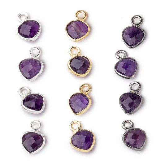 7mm Bezel Set Amethyst Faceted Heart Set of 4 Pendants
