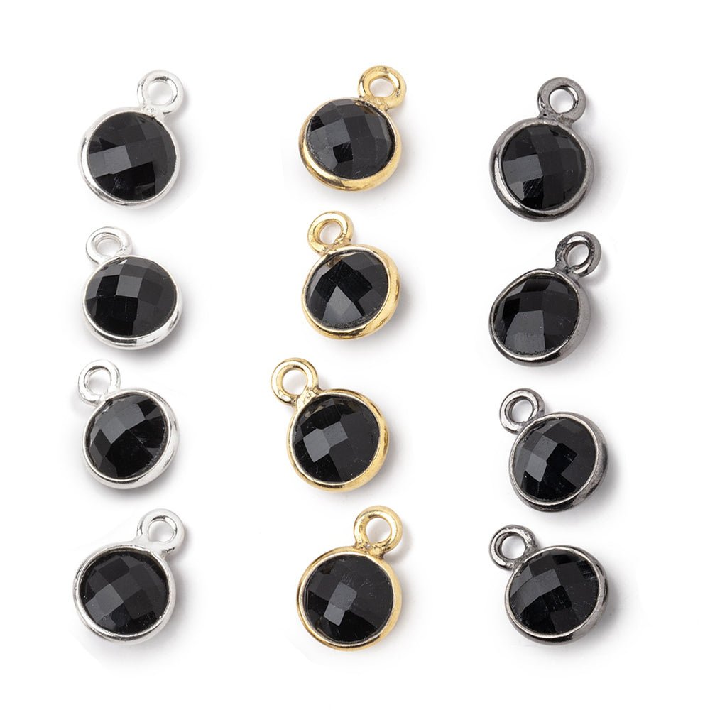 7mm Bezel Set Black Onyx Faceted Coin Set of 4 Pendants