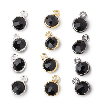 7mm Bezel Set Black Onyx Faceted Coin Set of 4 Pendants