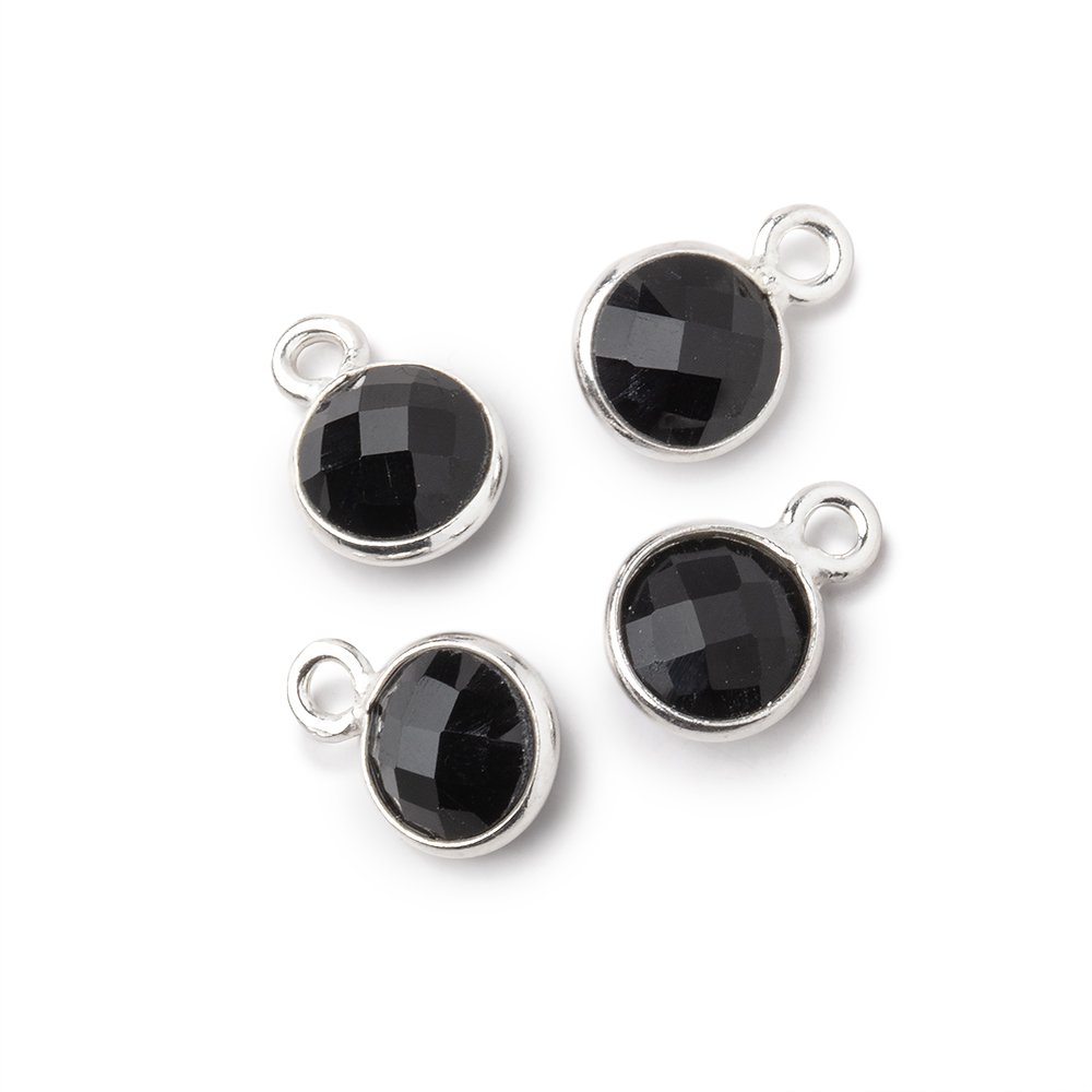 7mm Bezel Set Black Onyx Faceted Coin Set of 4 Pendants