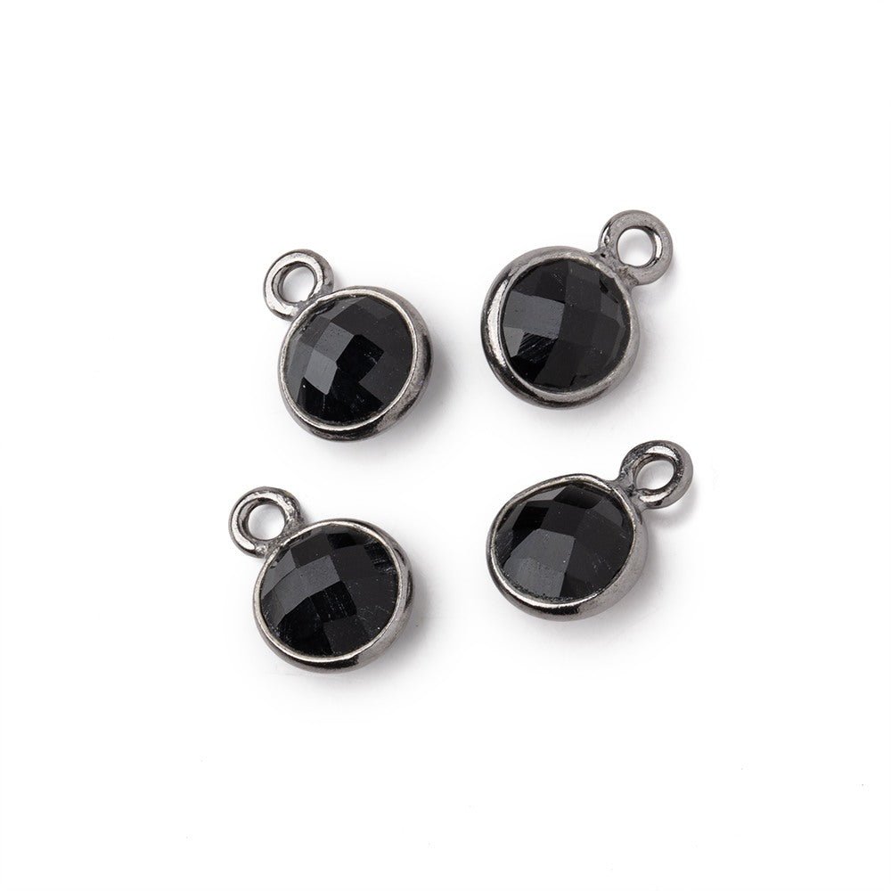 7mm Bezel Set Black Onyx Faceted Coin Set of 4 Pendants