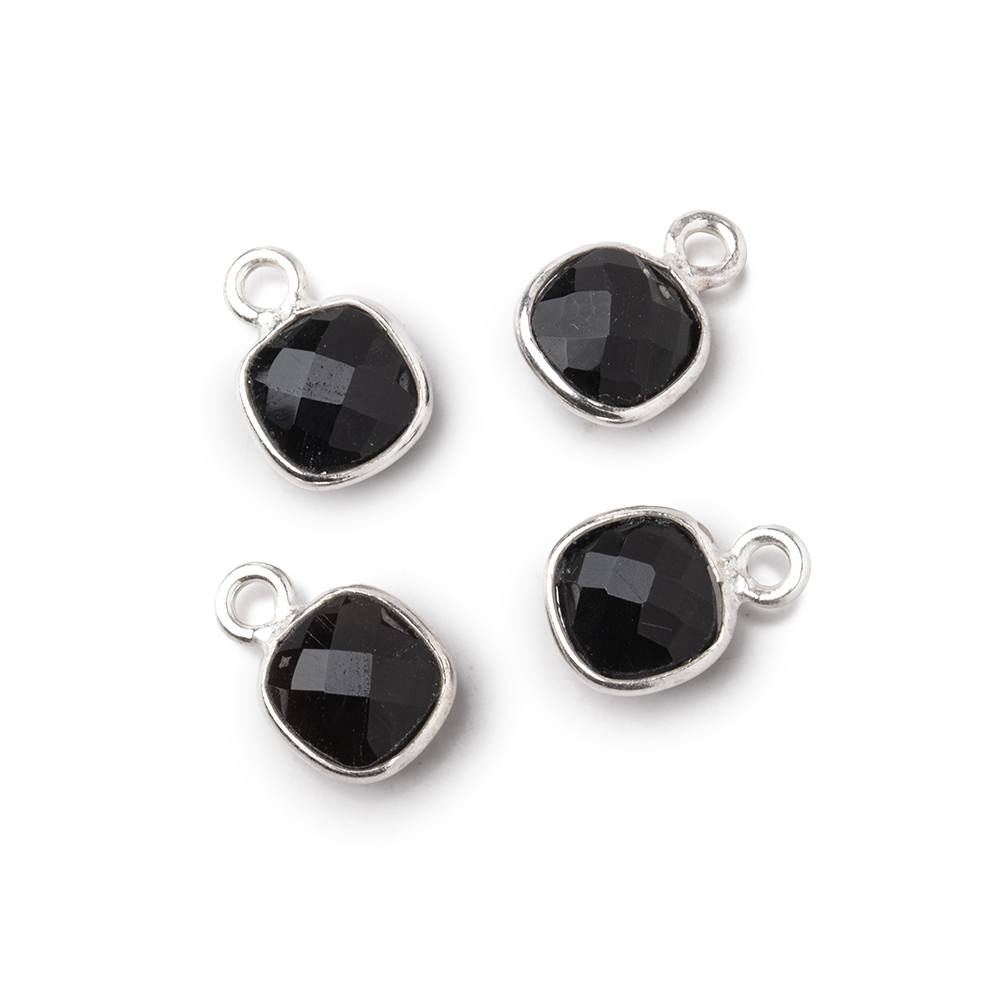 7mm Bezel Set Black Onyx Faceted Cushion Set of 4 Pendants