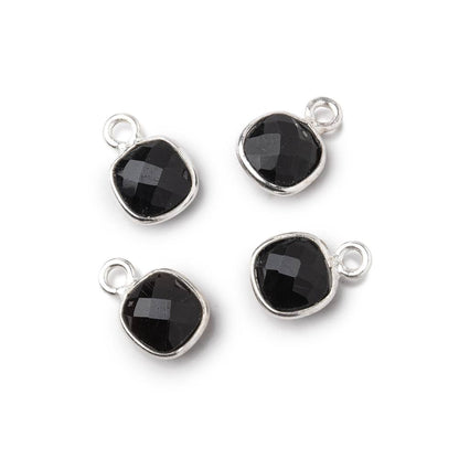 7mm Bezel Set Black Onyx Faceted Cushion Set of 4 Pendants