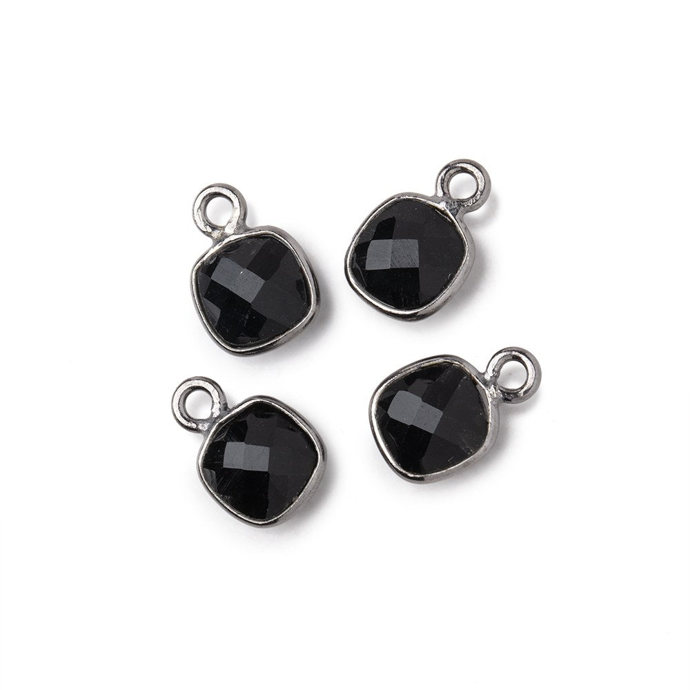 7mm Bezel Set Black Onyx Faceted Cushion Set of 4 Pendants