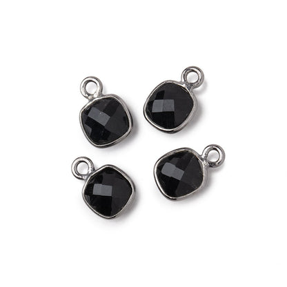 7mm Bezel Set Black Onyx Faceted Cushion Set of 4 Pendants