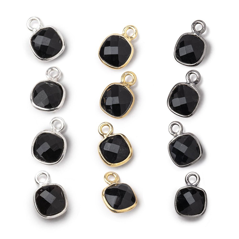 7mm Bezel Set Black Onyx Faceted Cushion Set of 4 Pendants
