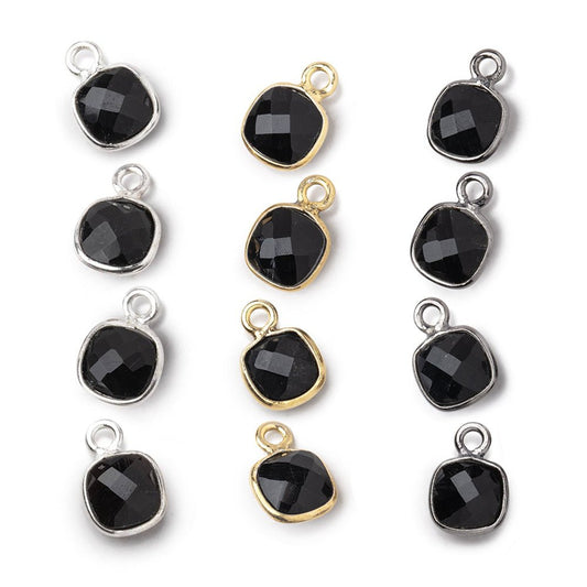 7mm Bezel Set Black Onyx Faceted Cushion Set of 4 Pendants
