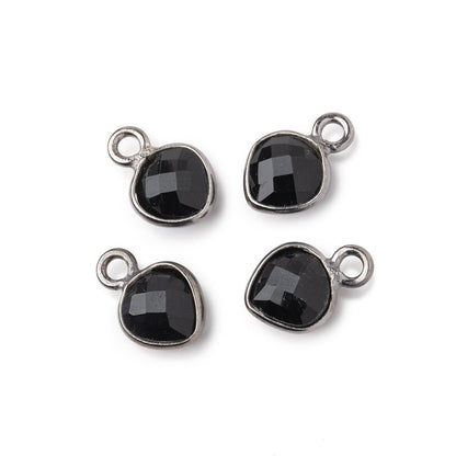 7mm Bezel Set Black Onyx Faceted Heart Set of 4 Pendants