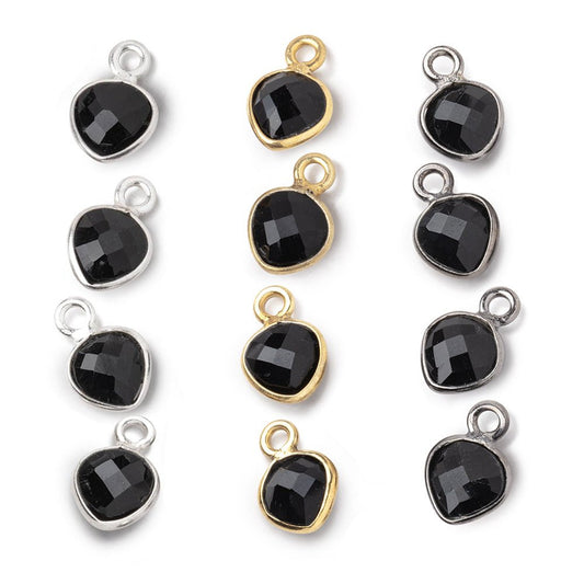 7mm Bezel Set Black Onyx Faceted Heart Set of 4 Pendants