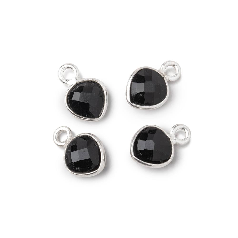 7mm Bezel Set Black Onyx Faceted Heart Set of 4 Pendants