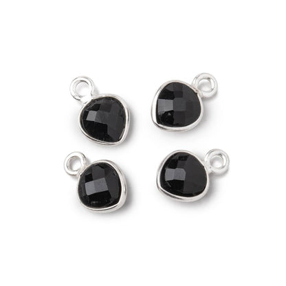 7mm Bezel Set Black Onyx Faceted Heart Set of 4 Pendants