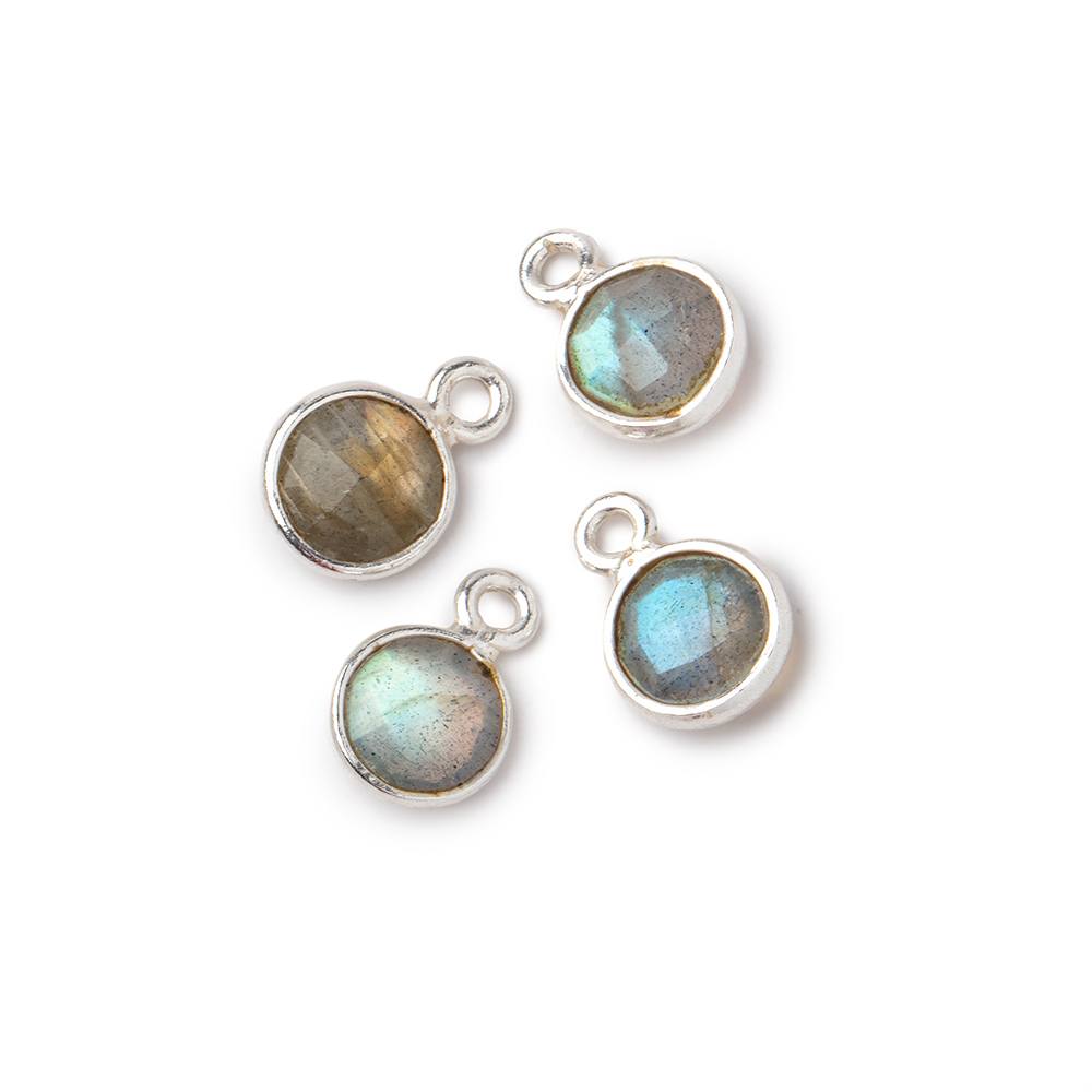 7mm Bezel Set Labradorite Faceted Coin Set of 4 Pendants