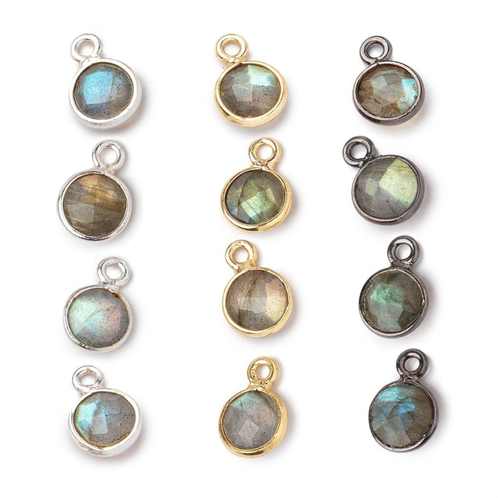 7mm Bezel Set Labradorite Faceted Coin Set of 4 Pendants