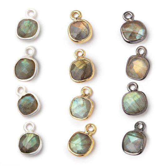 7mm Bezel Set Labradorite Faceted Cushion Set of 4 Pendants