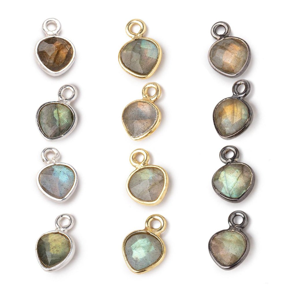 7mm Bezel Set Labradorite Faceted Heart Set of 4 Pendants