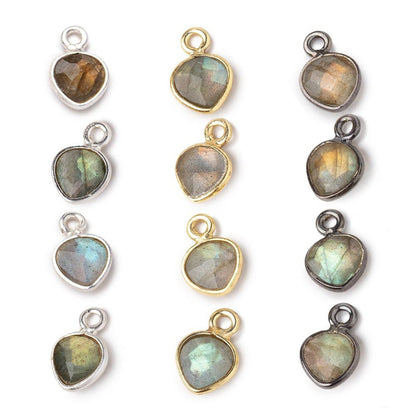 7mm Bezel Set Labradorite Faceted Heart Set of 4 Pendants