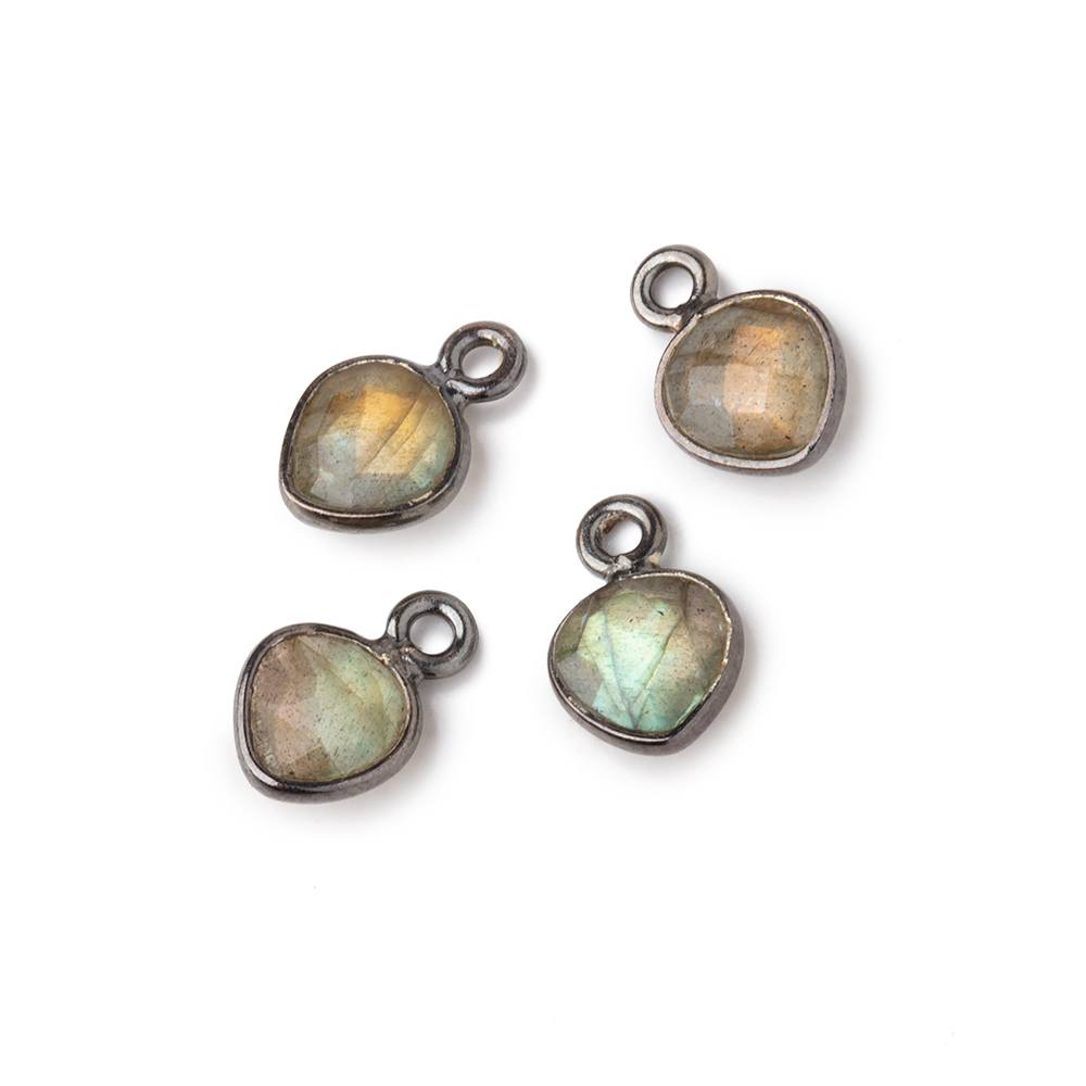 7mm Bezel Set Labradorite Faceted Heart Set of 4 Pendants