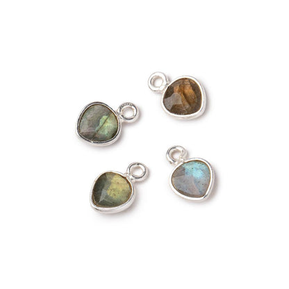 7mm Bezel Set Labradorite Faceted Heart Set of 4 Pendants