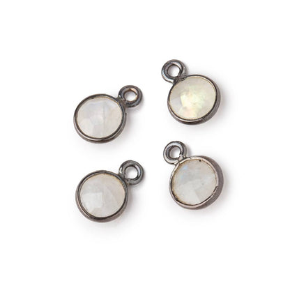 7mm Bezel Set Rainbow Moonstone Faceted Coin Set of 4 Pendants