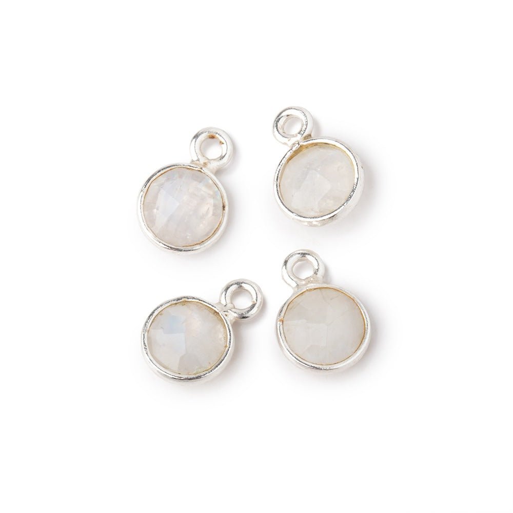 7mm Bezel Set Rainbow Moonstone Faceted Coin Set of 4 Pendants