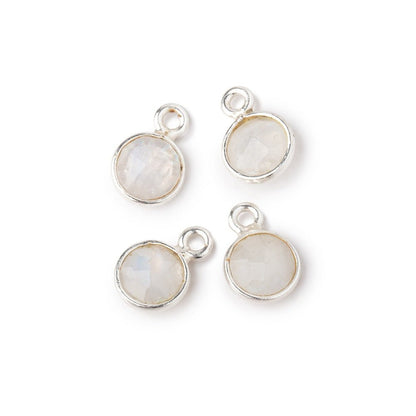 7mm Bezel Set Rainbow Moonstone Faceted Coin Set of 4 Pendants