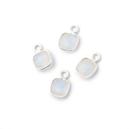 7mm Bezel Set Rainbow Moonstone Faceted Cushion Set of 4 Pendants