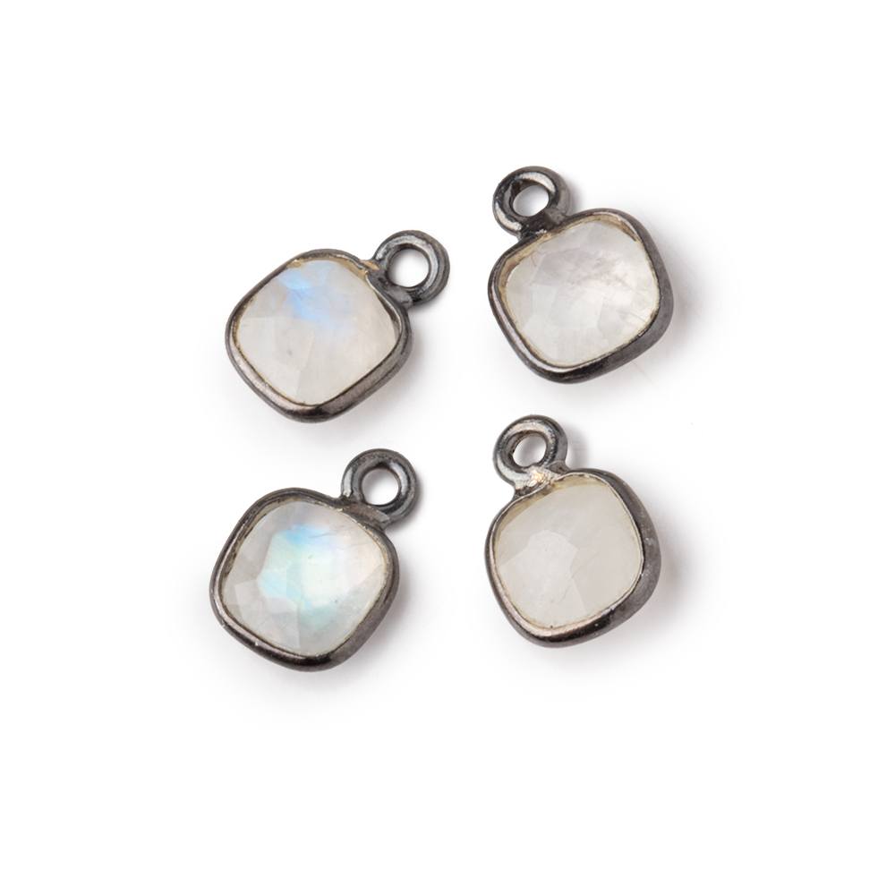 7mm Bezel Set Rainbow Moonstone Faceted Cushion Set of 4 Pendants