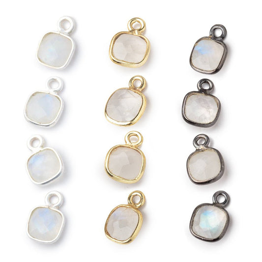 7mm Bezel Set Rainbow Moonstone Faceted Cushion Set of 4 Pendants