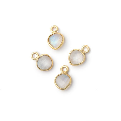 7mm Bezel Set Rainbow Moonstone Faceted Heart Set of 4 Pendants