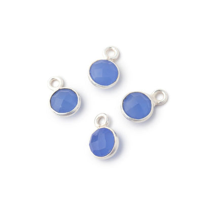7mm Bezel Set Santorini Blue Chalcedony Faceted Coin Set of 4 Pendants