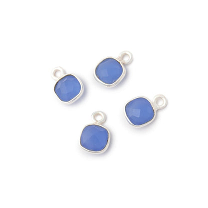 7mm Bezel Set Santorini Blue Chalcedony Faceted Cushion Set of 4 Pendants
